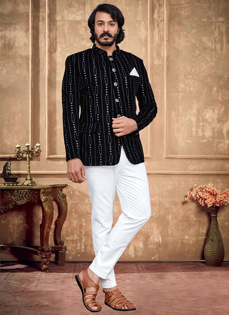 Black Colour Outluk Vol 85 New Latest Designer party Wear Velvet Jodhpuri Suit Collection 85002
